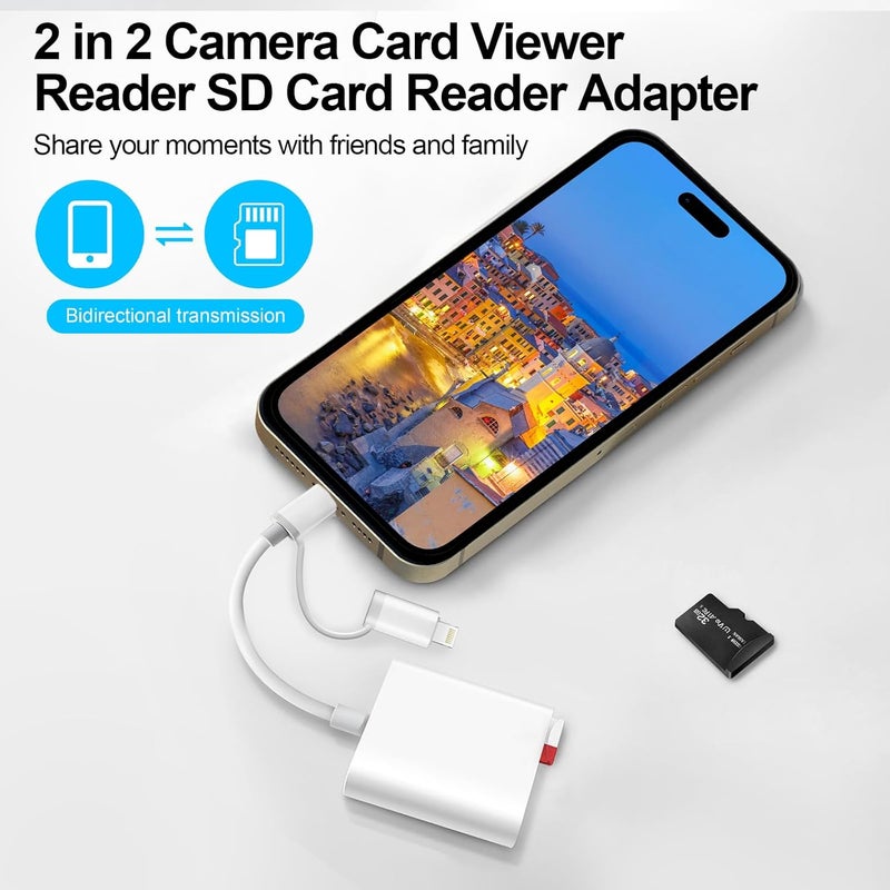 Denlane قارئ بطاقة SD لجهاز iPhone و iPad و Mac، موصل مزدوج USB C و Lightning، محول كاميرا رقمية لجهاز iPhone، محول بطاقة SD لبطاقات الذاكرة SD/TF/بطاقة SIM، توصيل وتشغيل، ملحقات الكاميرا - Image 3